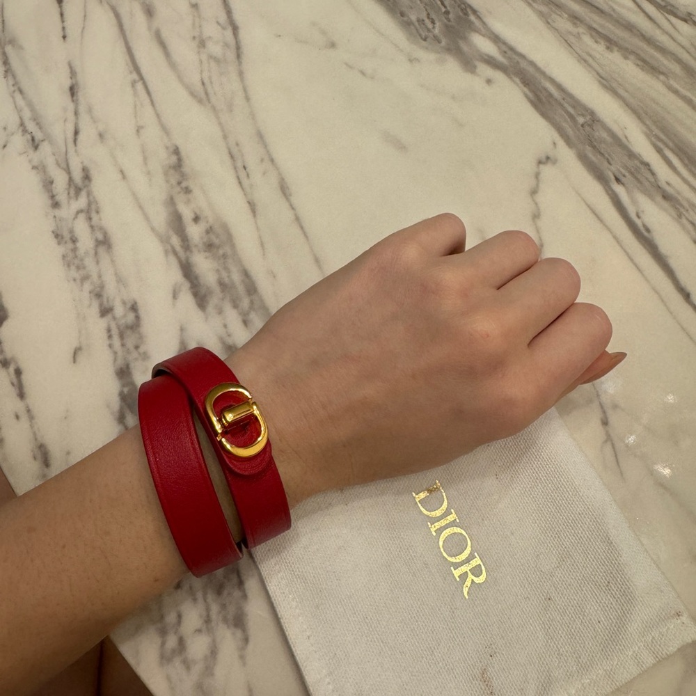 Dior Red Leather Bracelet with Gold Buckle - Picture 5 of 5